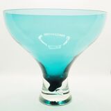 Grand vase sur pied en verre sarcelle