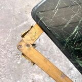 Vintage Dark Green Marble Coffee Table with Gilded Metal Ornate Legs, Mid-Century