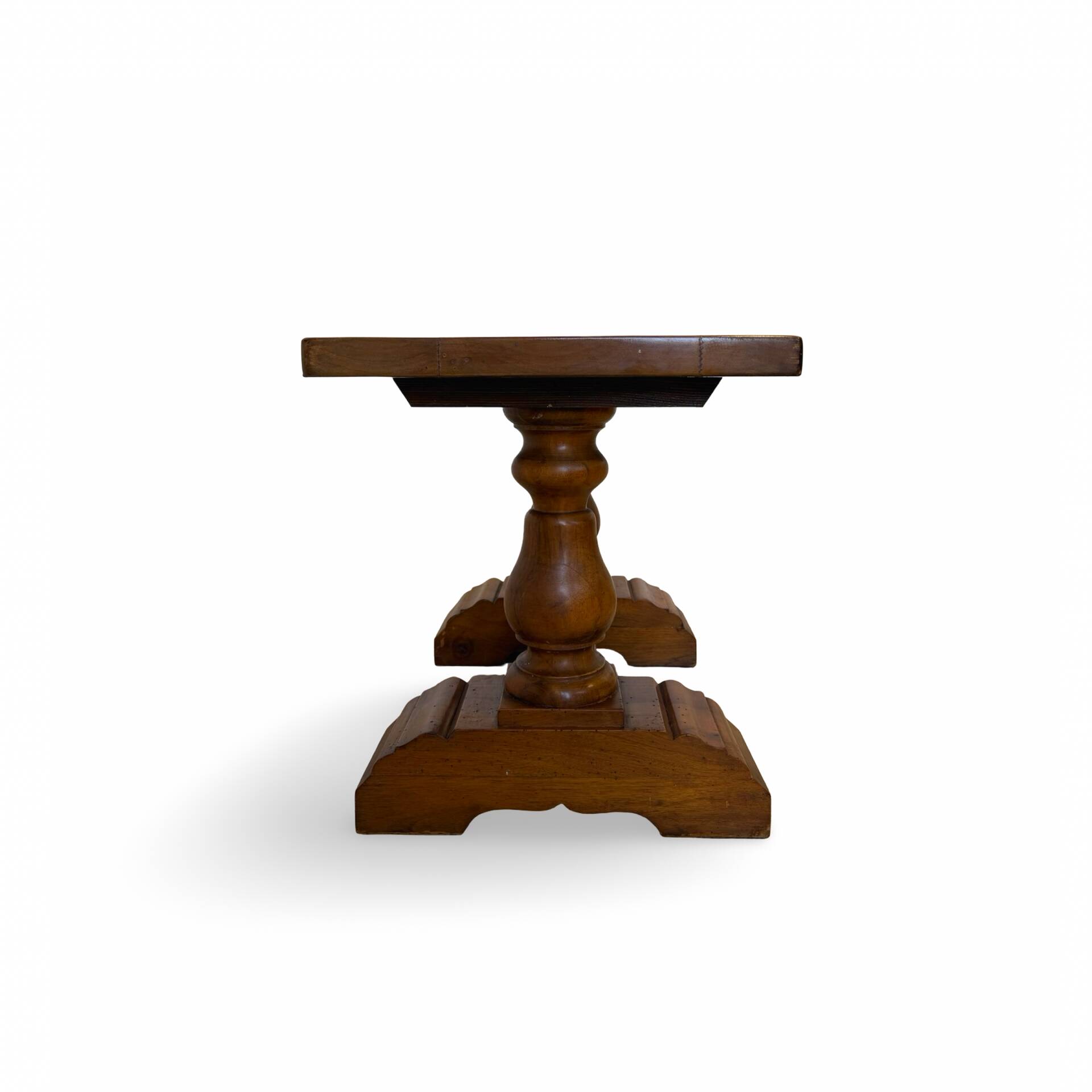 A small, rustic walnut wooden table, crafted from solid walnut wood, 1
