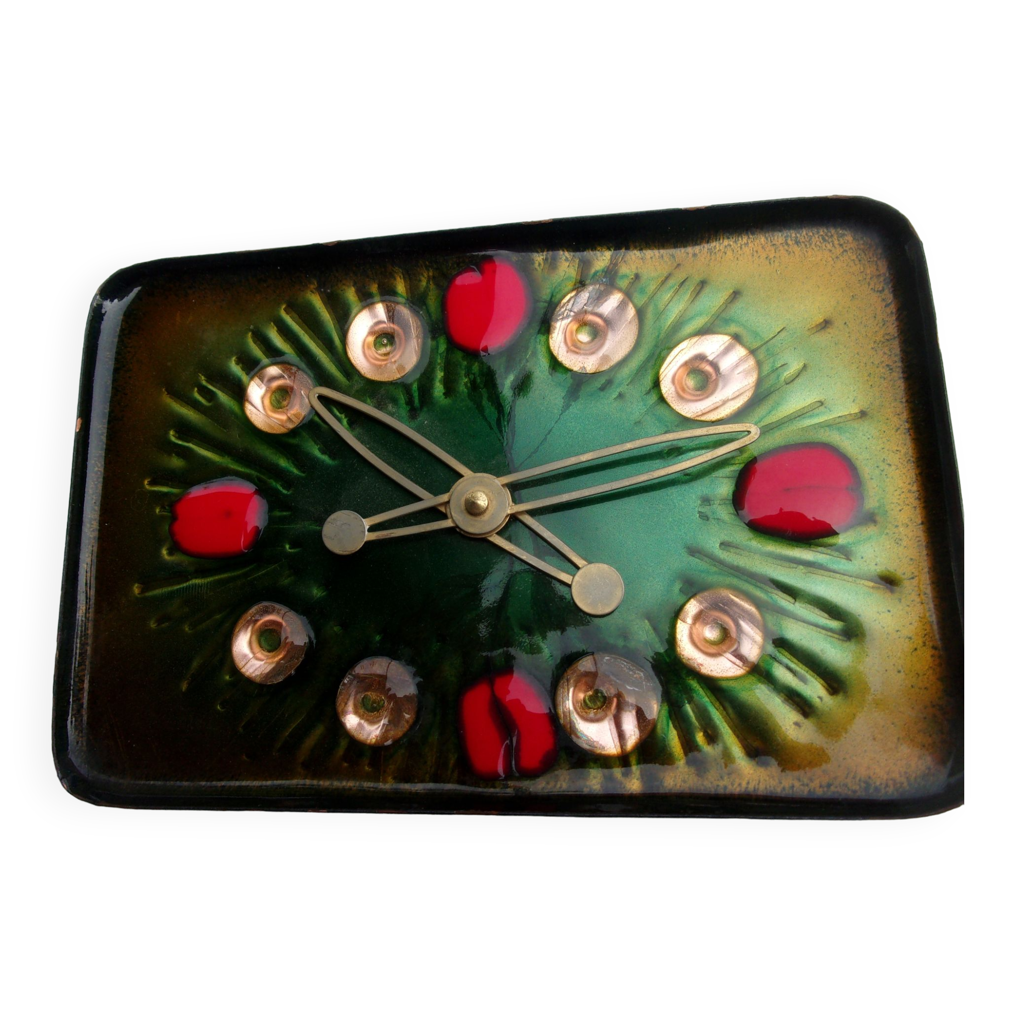 PENDULE Ronde émaillée Aromates HORLOGE EMAIL VERITABLE CUIT A 800°C