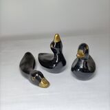Set of 3 decorative black and gold ceramic ducks - Minimalist design
