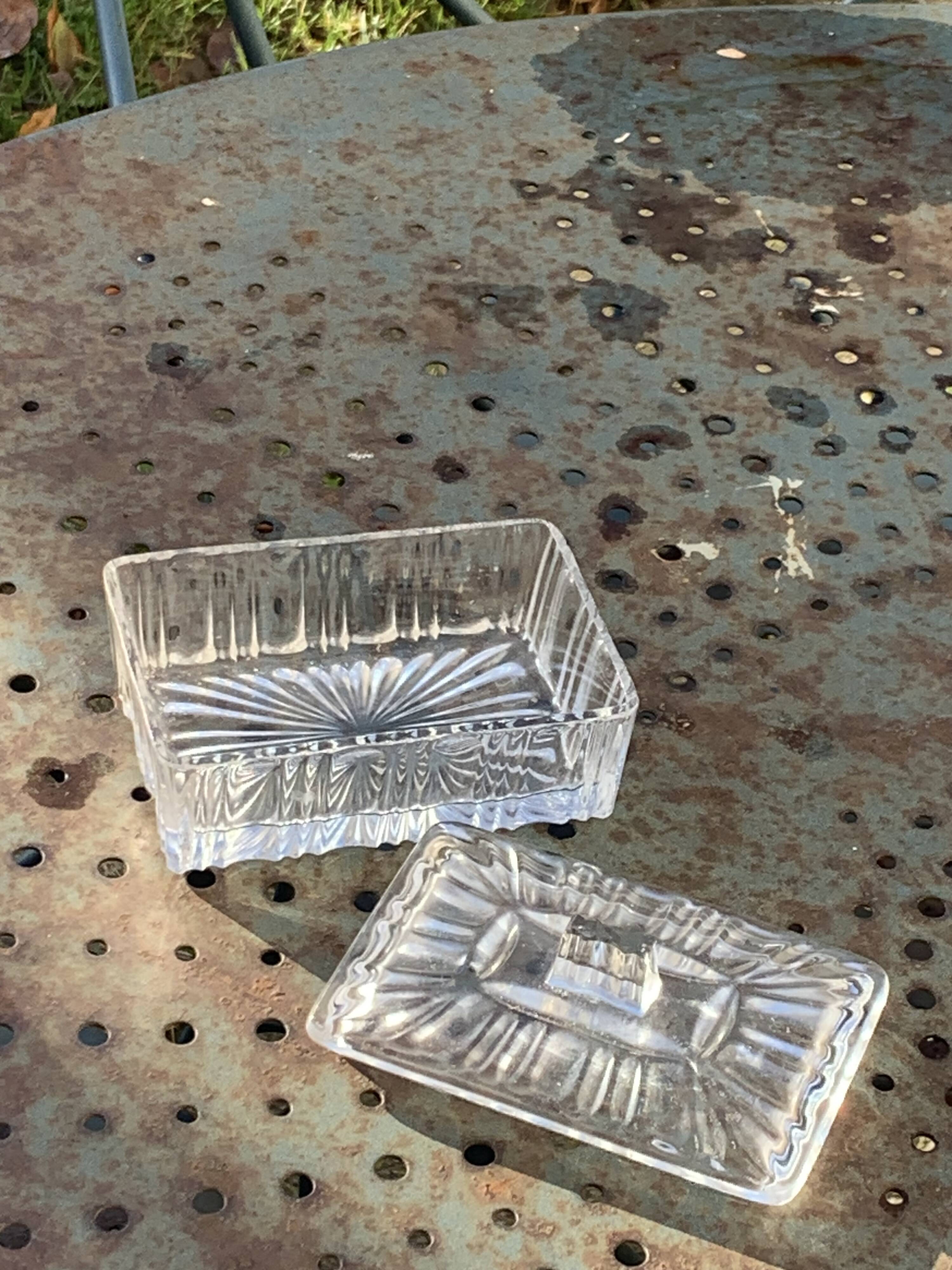 Transparent mold glass box with lid, vintage