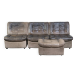 Grey leather elements design sofa 3 elements + footstool