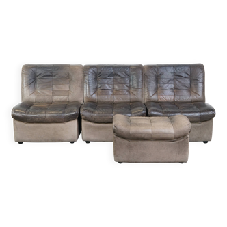 Grey leather elements design sofa 3 elements + footstool