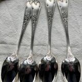 Set of 12 small silver-plated metal spoons in Art Nouveau style.