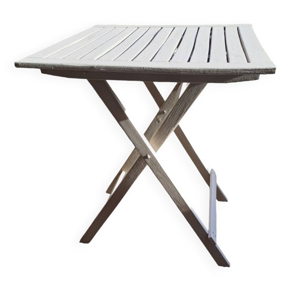 Table jardin pliante en bois peinte en beige grisé carrée