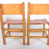 Set of 6 chairs in elm and leather Maison Regain edition