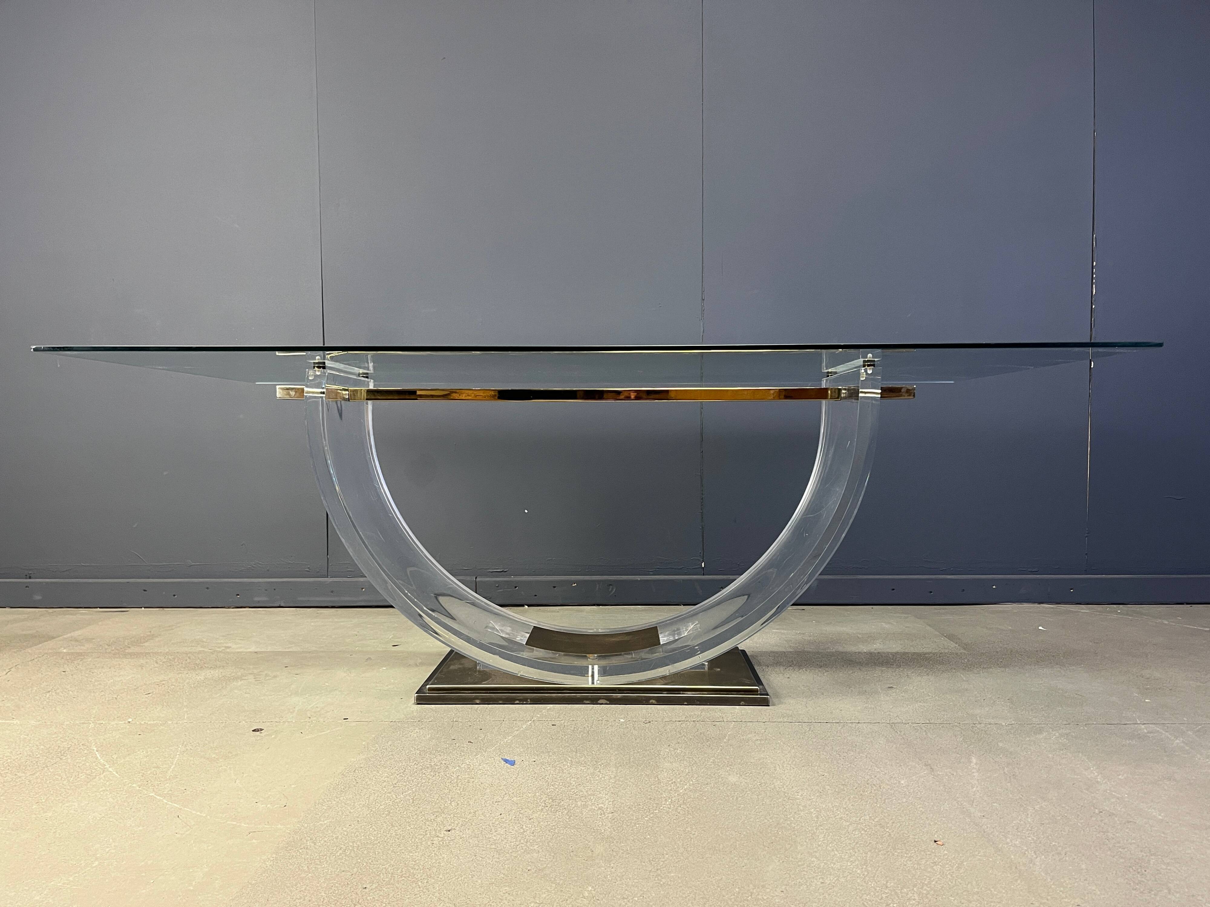 Vintage lucite and brass dining table, 1970s