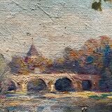 Hst painting "countryside landscape at the river" by pierre bonnerot (1891-1981)