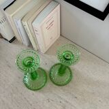 Pair of Scailmont green crystal candlesticks - 1920/1930