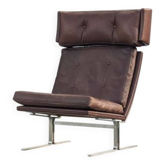 Pièce unique - Fauteuil chrome & cuir danois attribué à Poul Nørreklit