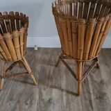 Pair of wicker and bamboo pot covers 70s