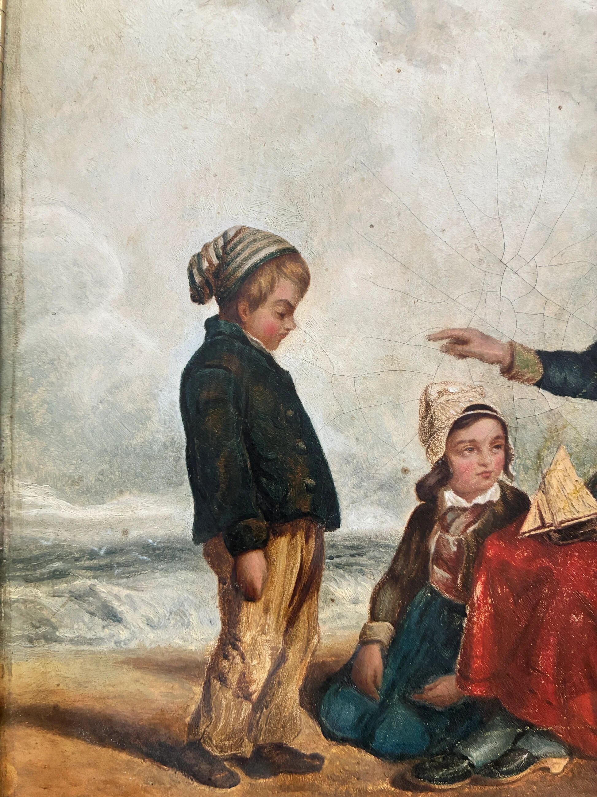 Antique seaside oil painting, c. 1845