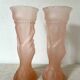 Pair of pink frosted glass torch vases, handmade, art deco