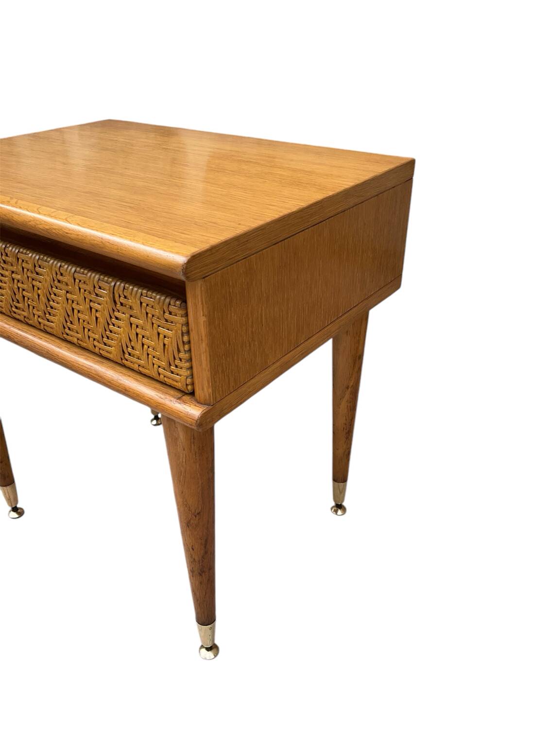 Oak and rattan bedside table