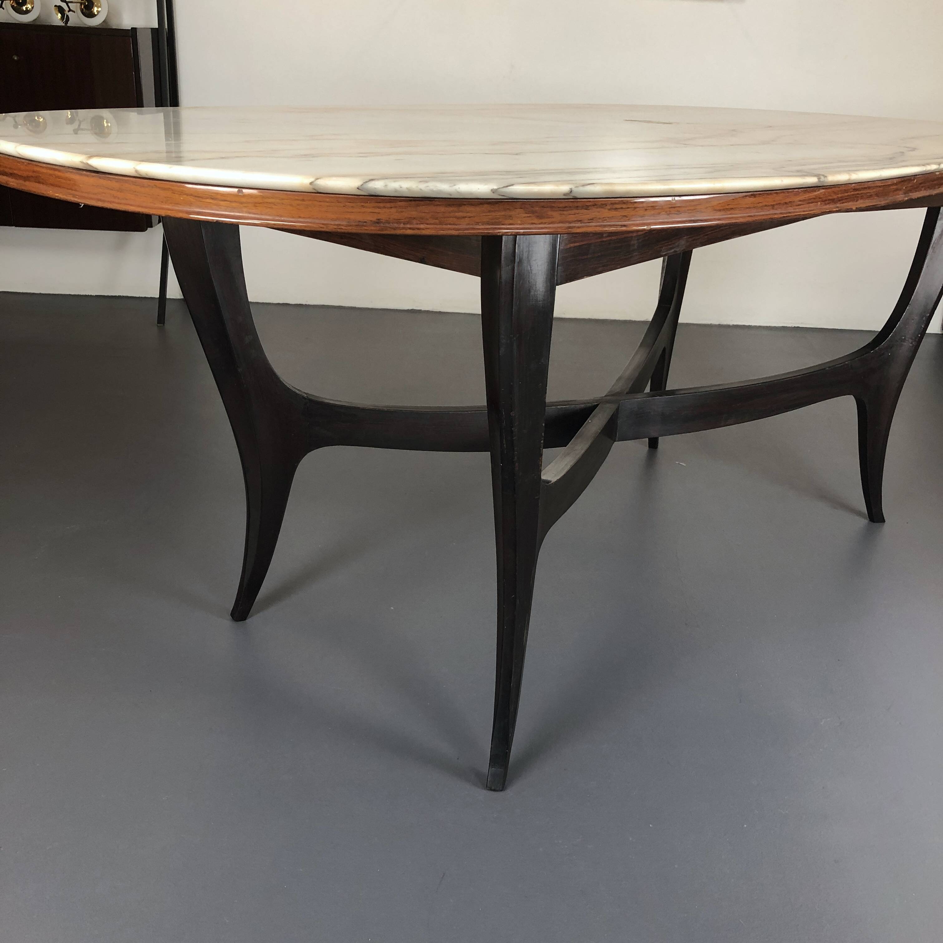 Vintage Italian wood and white marble dining table from 1950s
