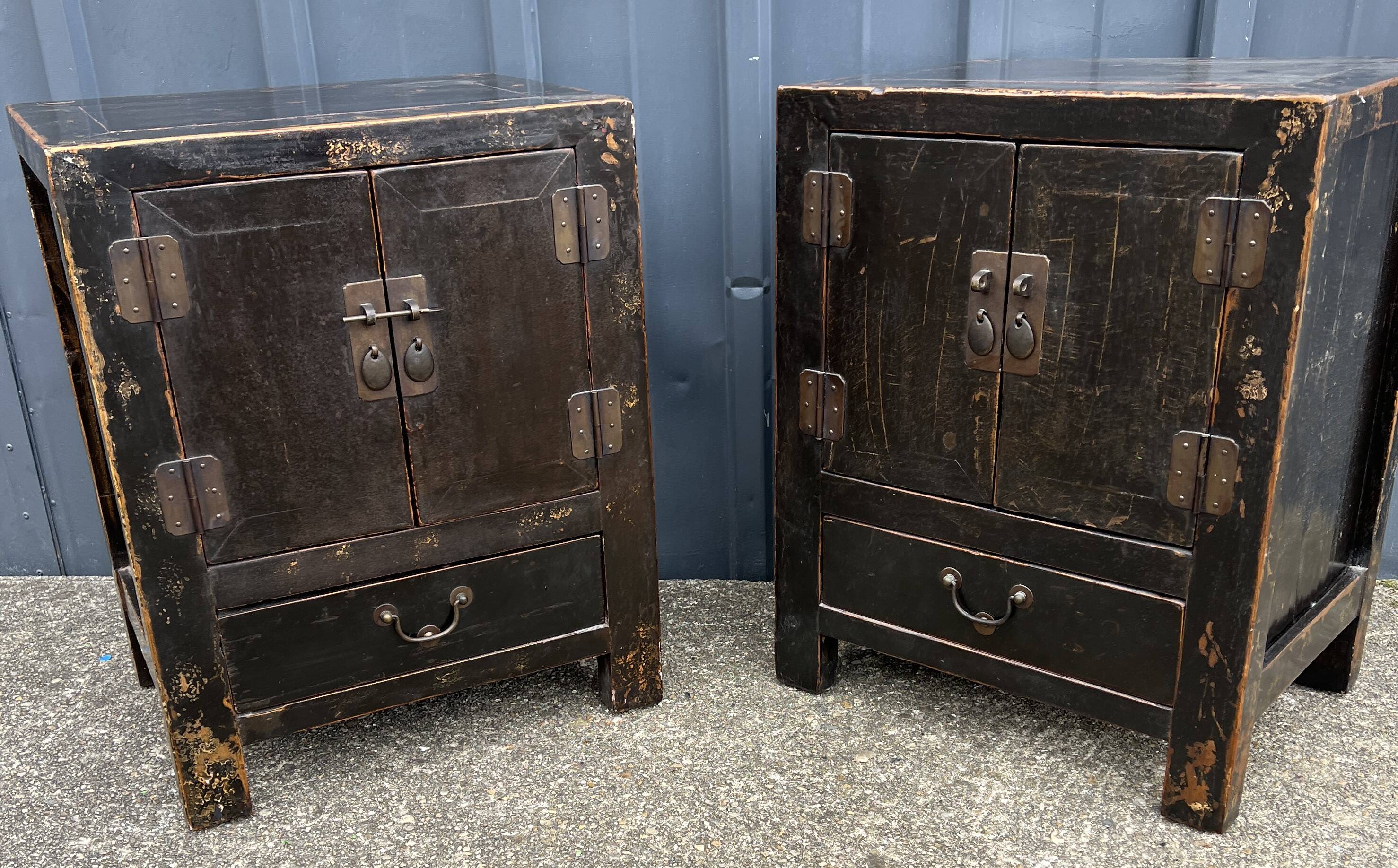Pair of small occasional or sofa end pieces, lacquered in Asian black