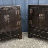 Pair of small occasional or sofa end pieces, lacquered in Asian black