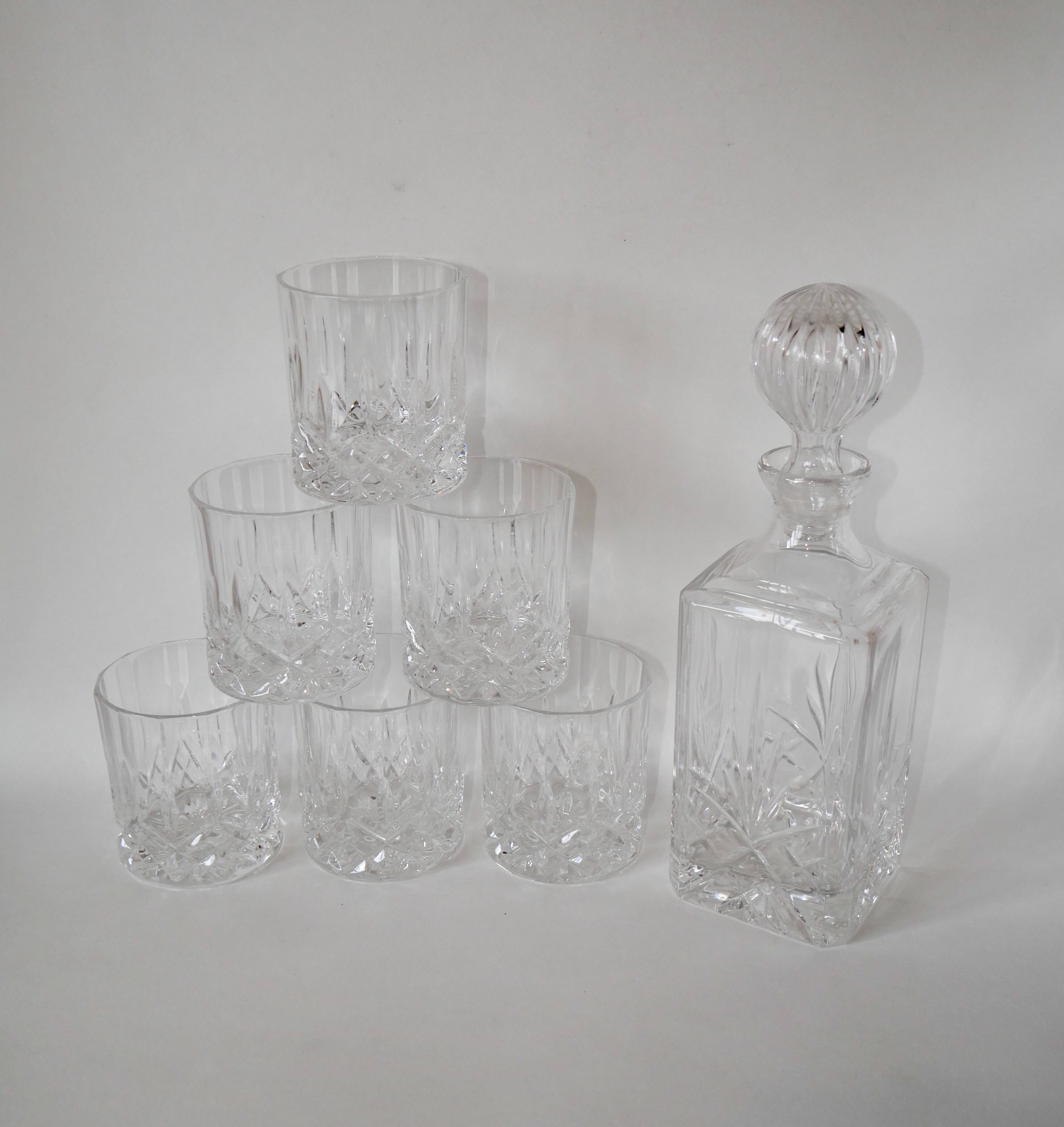 set consisting of a whiskey decanter and 6 crystal glasses 1970