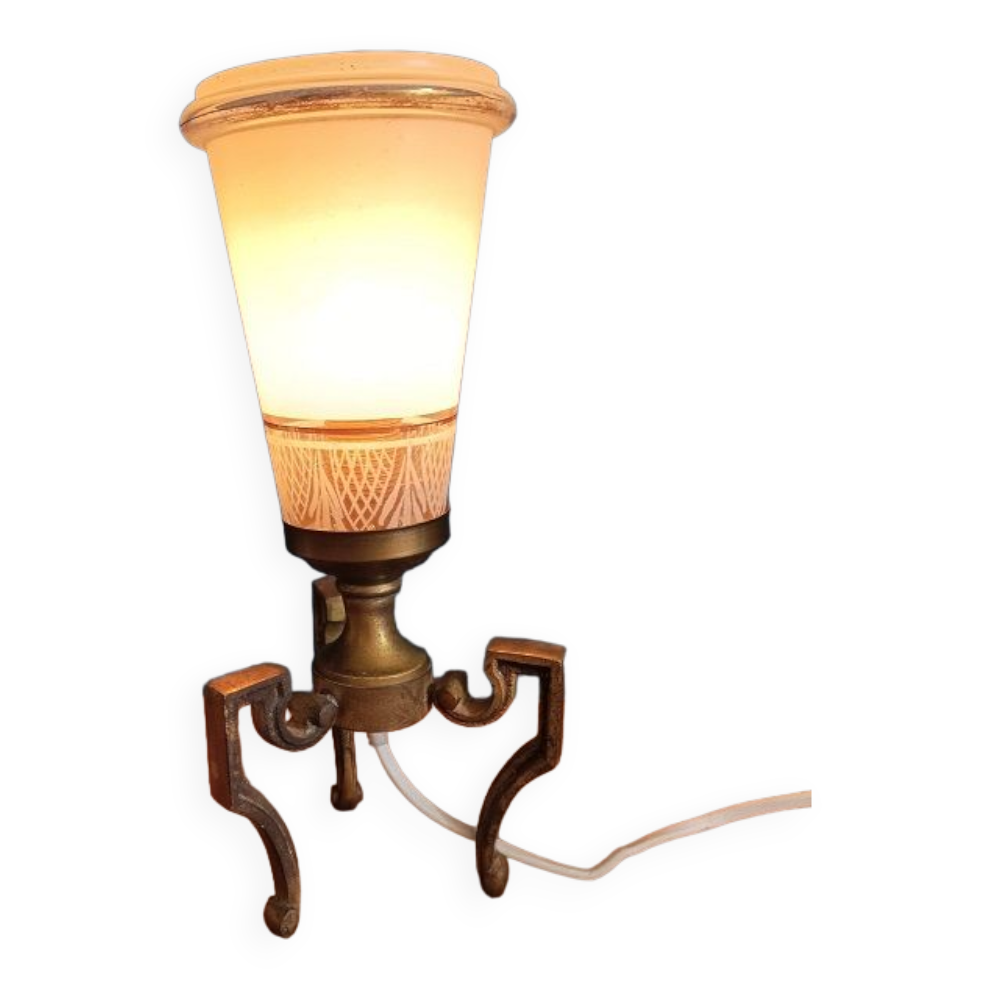 Bedside lamp metal bronze patinated tulip glass gilded edging art deco