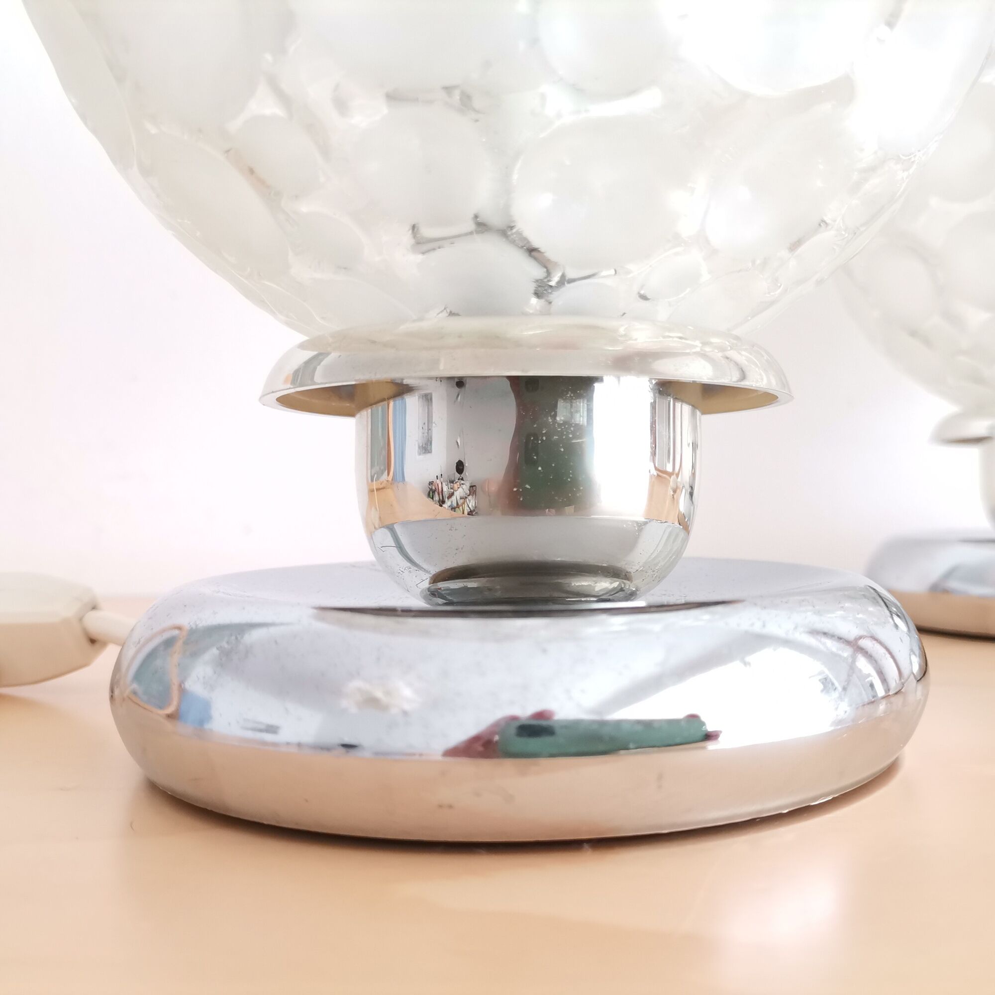 Pair of German 50s Modernisr glass table lamps by Groewe