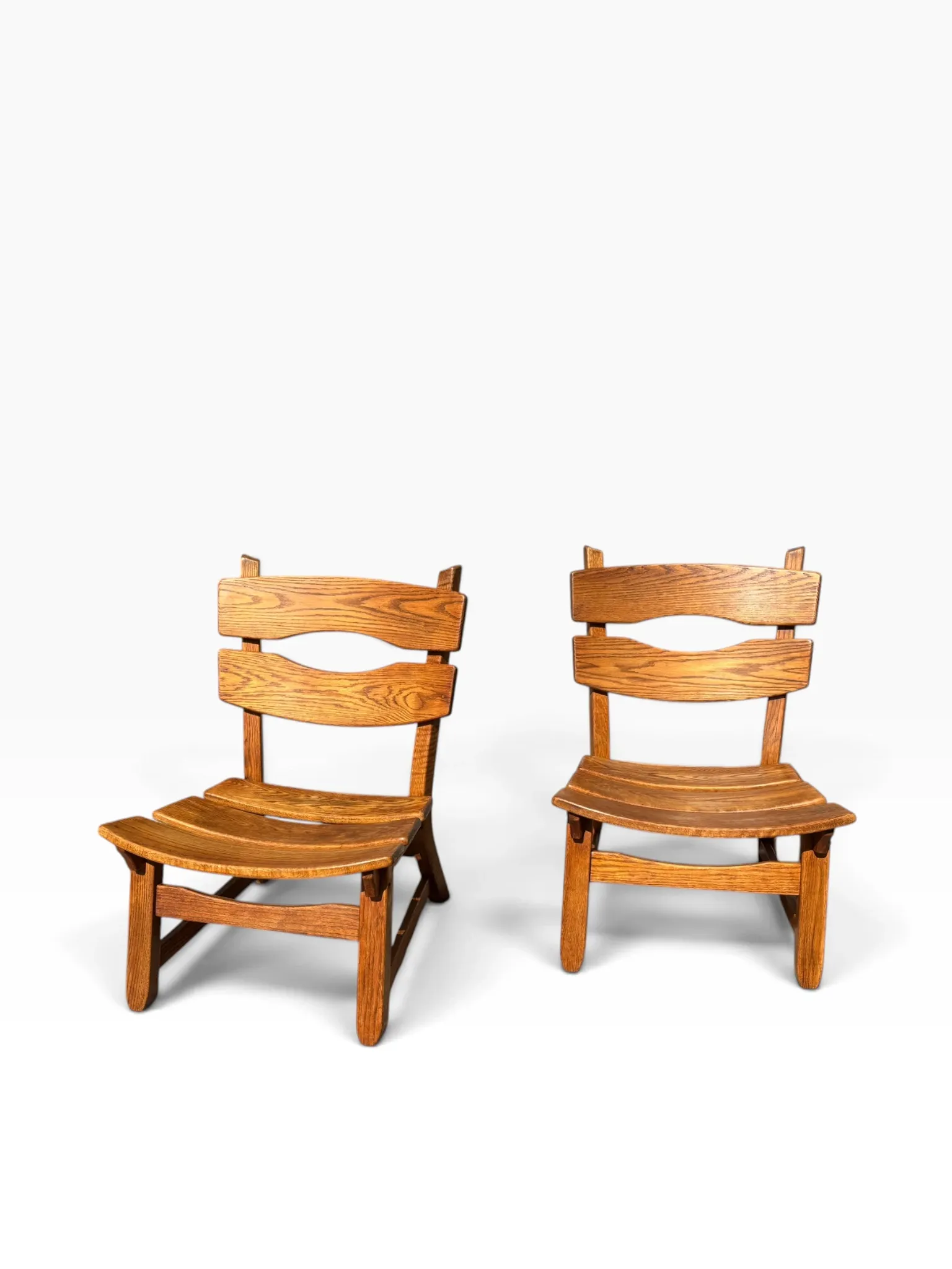 Set of 2 brutalist lounge chairs in oak by Dittmann & Co for Awa.