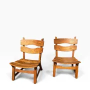 Set of 2 brutalist lounge chairs in oak by Dittmann & Co for Awa.