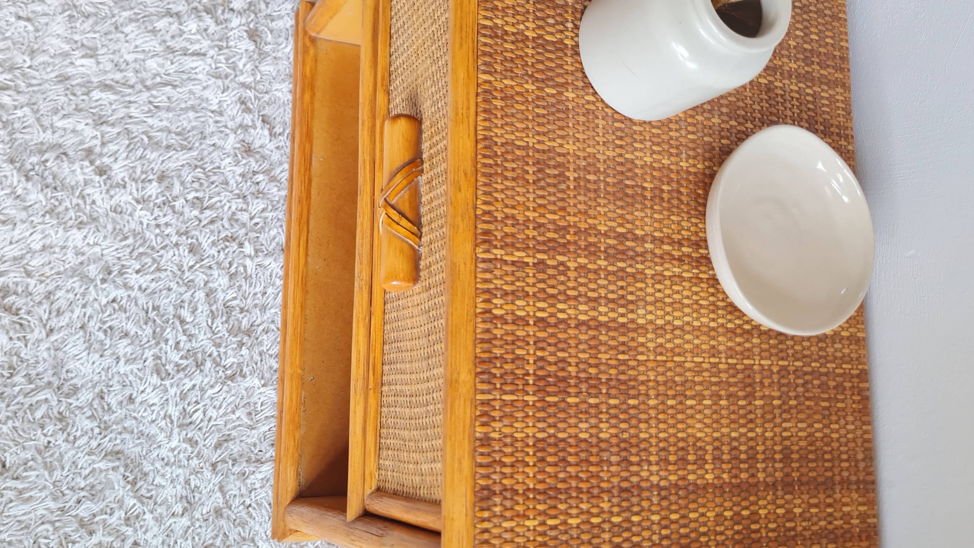 Pair of vintage rattan bedside tables from the 1970s.