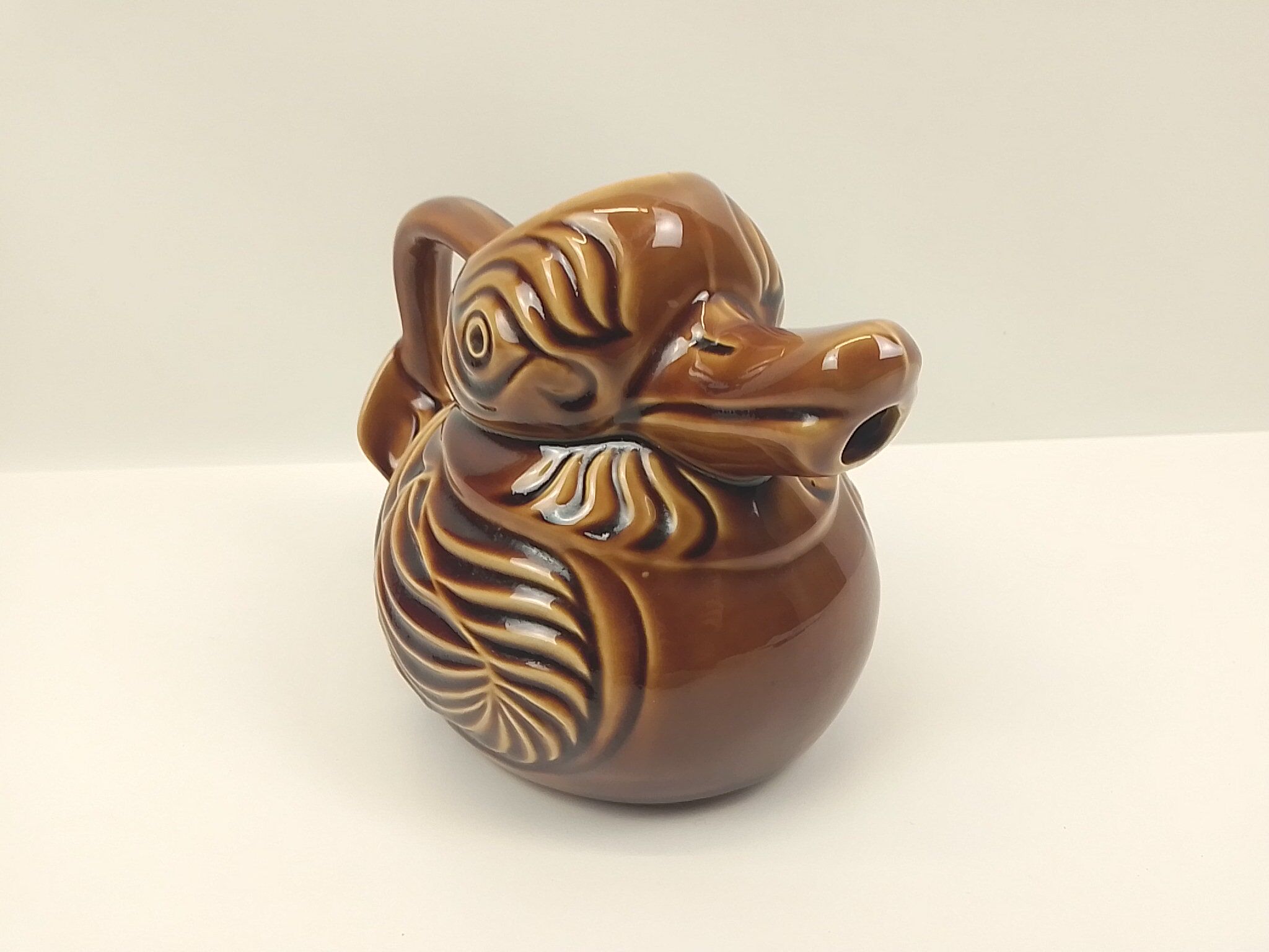 Brown duck-shaped jug in ceramic Sarreguemines
