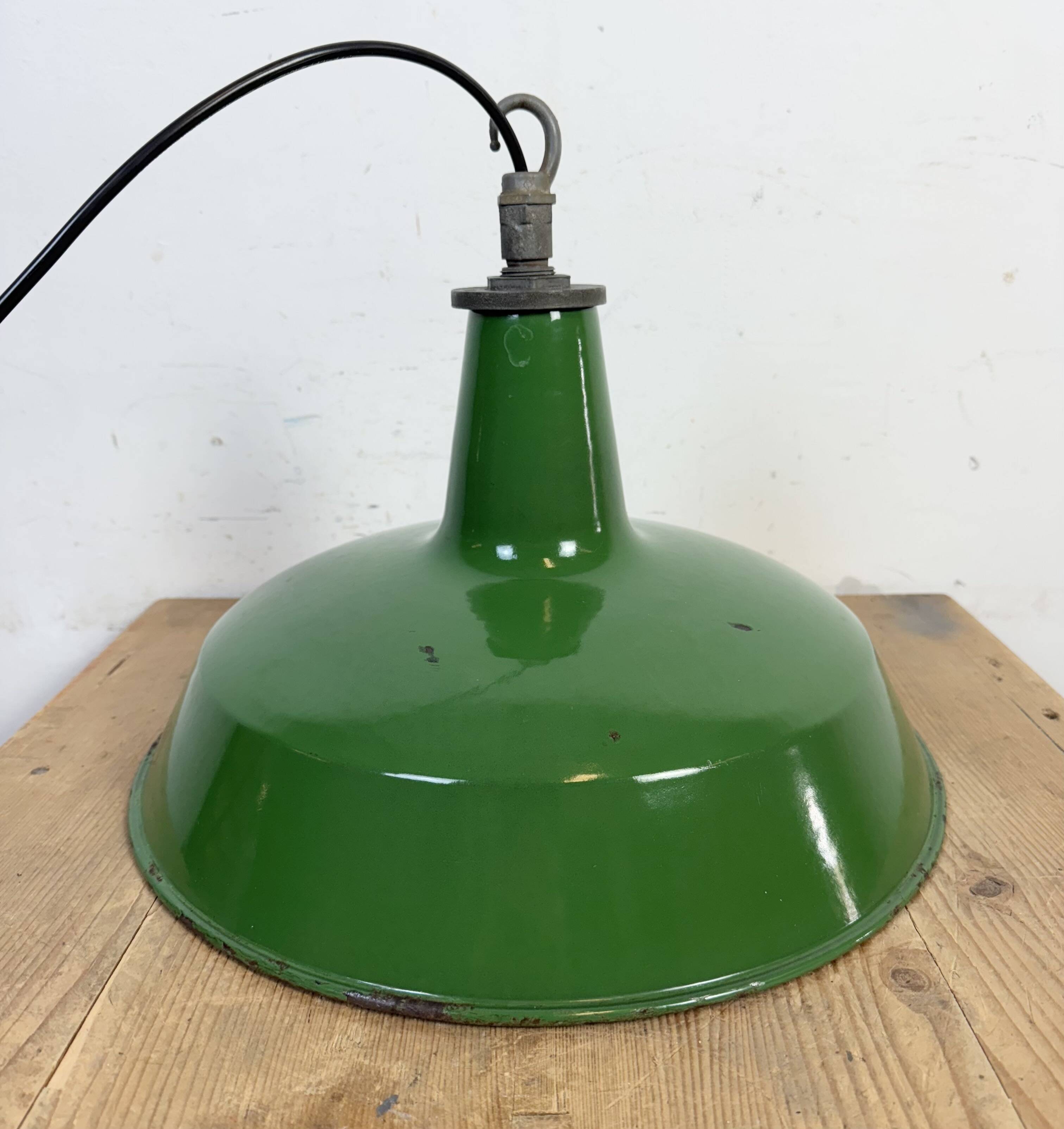 Industrial Green Enamel Factory Pendant Lamp from Revo, 1950s
