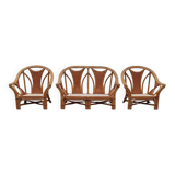 Set of 2 rattan armchairs with a bench.