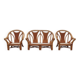 Ensemble banquette 2 fauteuils en rotin