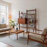 1950s teak modular wall unit with drop-front bar