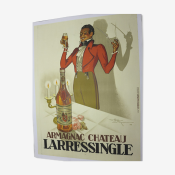 Affiche ancienne en originale entoilée armagnac laressingl Henri le Monnier 1938 gers 32 bar alcool liqueur pub