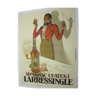 Affiche ancienne en originale entoilée armagnac laressingl Henri le Monnier 1938 gers 32 bar alcool liqueur pub