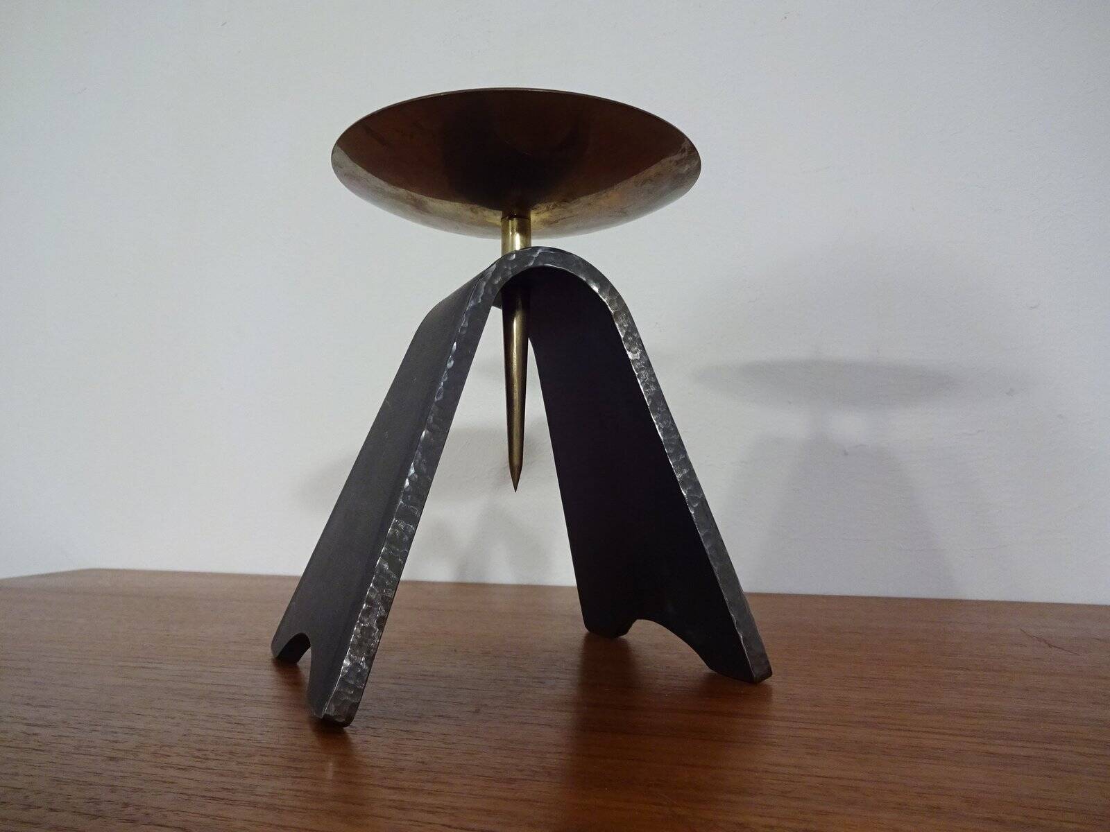 Brutalist Iron and Brass Candleholder, 1960s