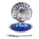 Vintage Blue Glass Queen Anne Scallop Shell Butter Dish