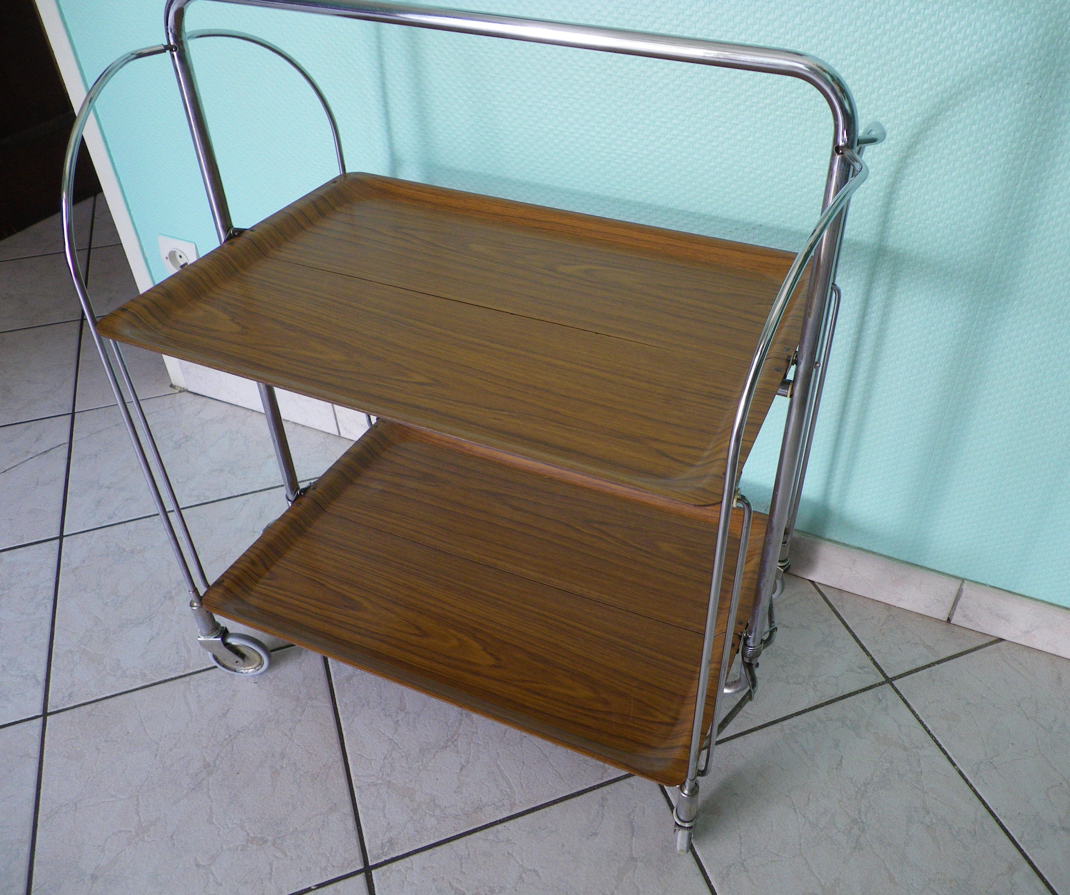 Dessert, extra furniture, folding, on wheels, formica, chrome metal, 60s