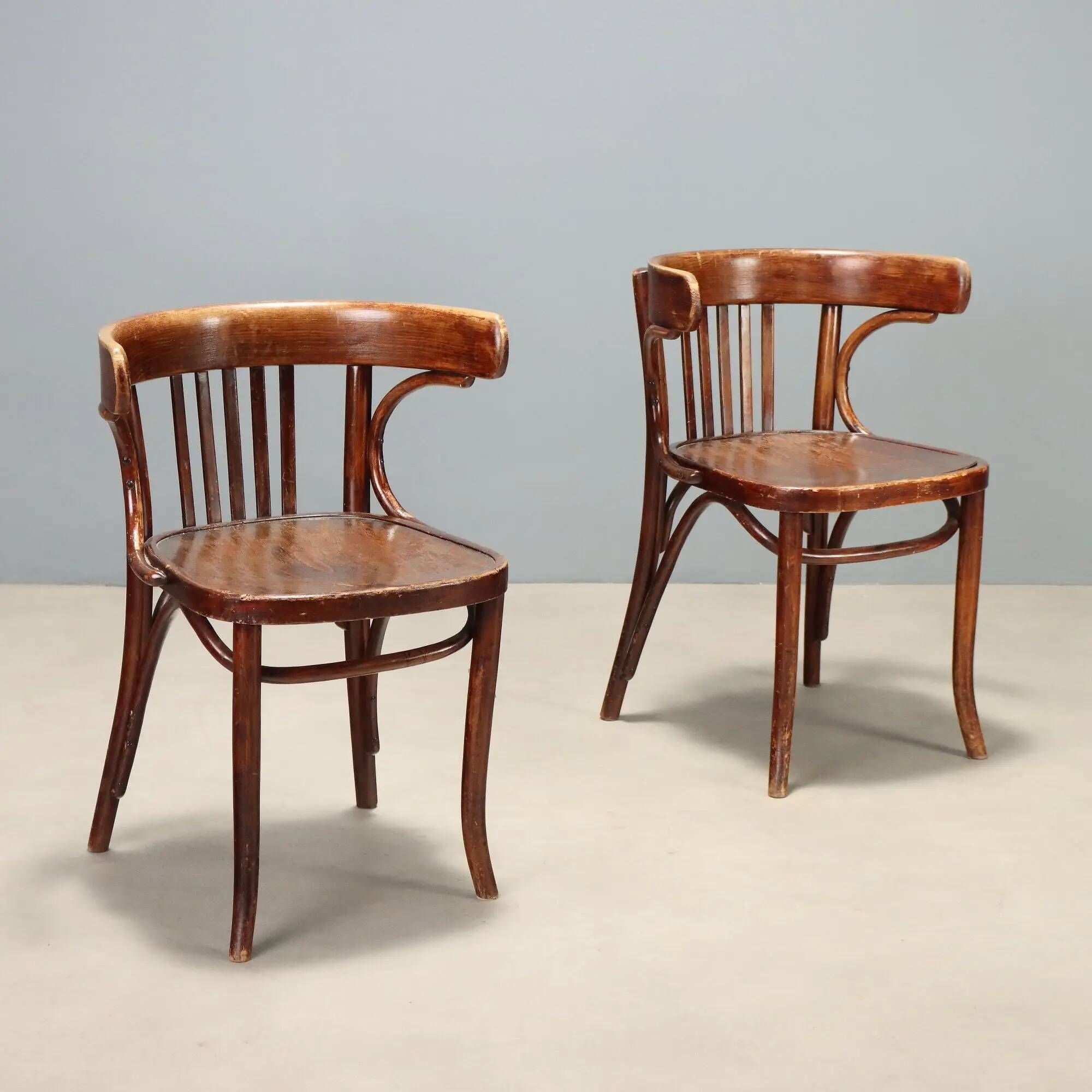 Antique Thonet armchairs in painted beech, walnut, Austria, 20th century