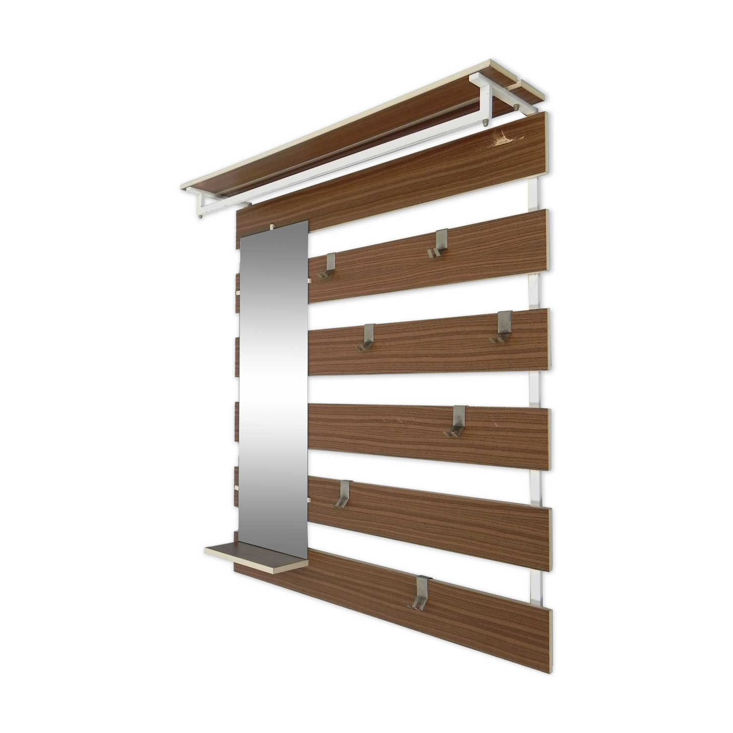 Vintage wall coat rack with 8 hooks and mirror