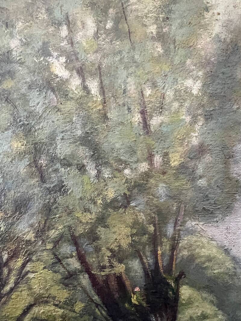 Painting "Trees on the edge of a pond", A.Beauvarlet, Oil on wood