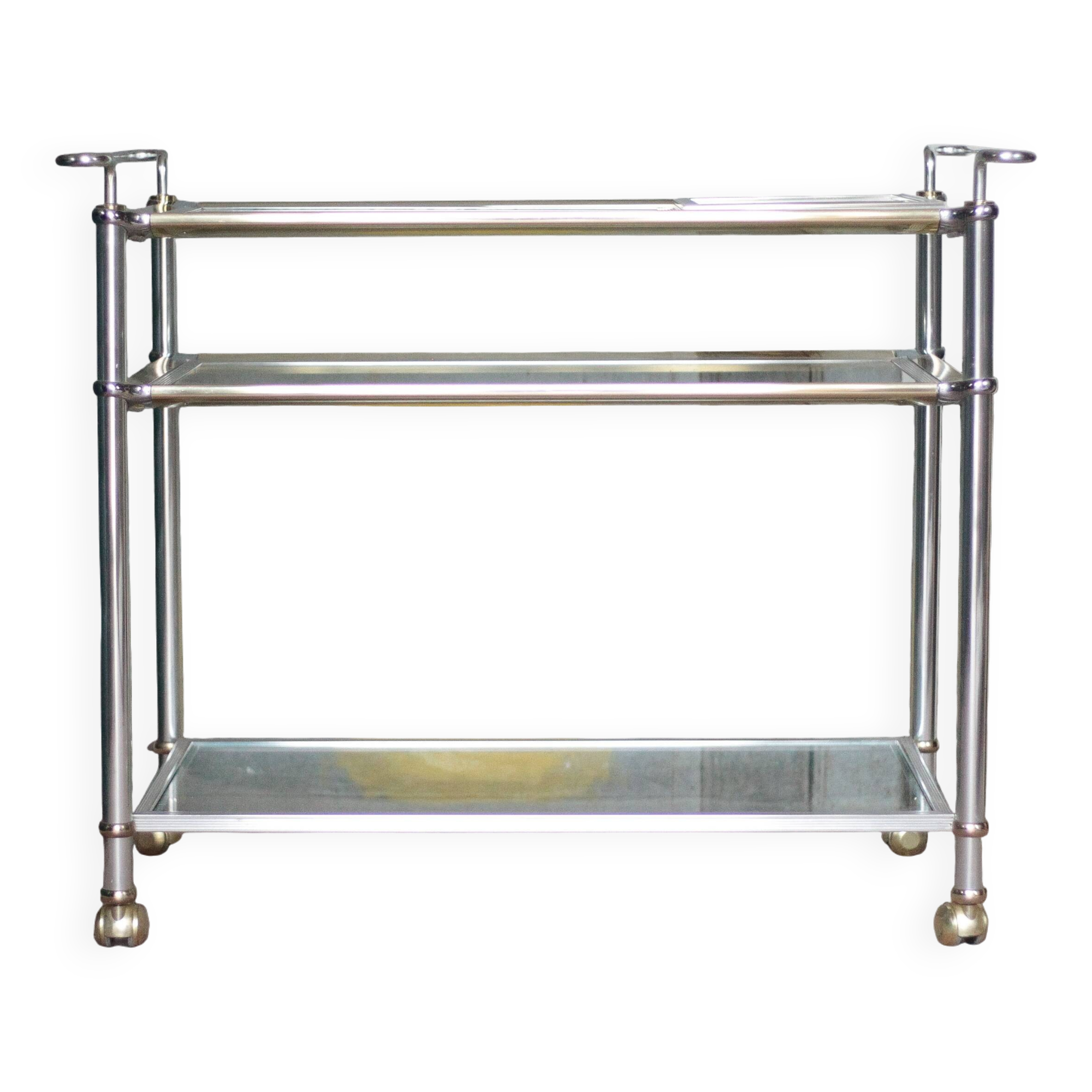 Vintage rolling dessert bar in gold metal and glass by Roche Bobois.