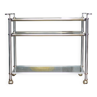 Vintage rolling dessert bar in gold metal and glass by Roche Bobois.
