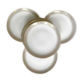 Six white and gold porcelain dessert plates