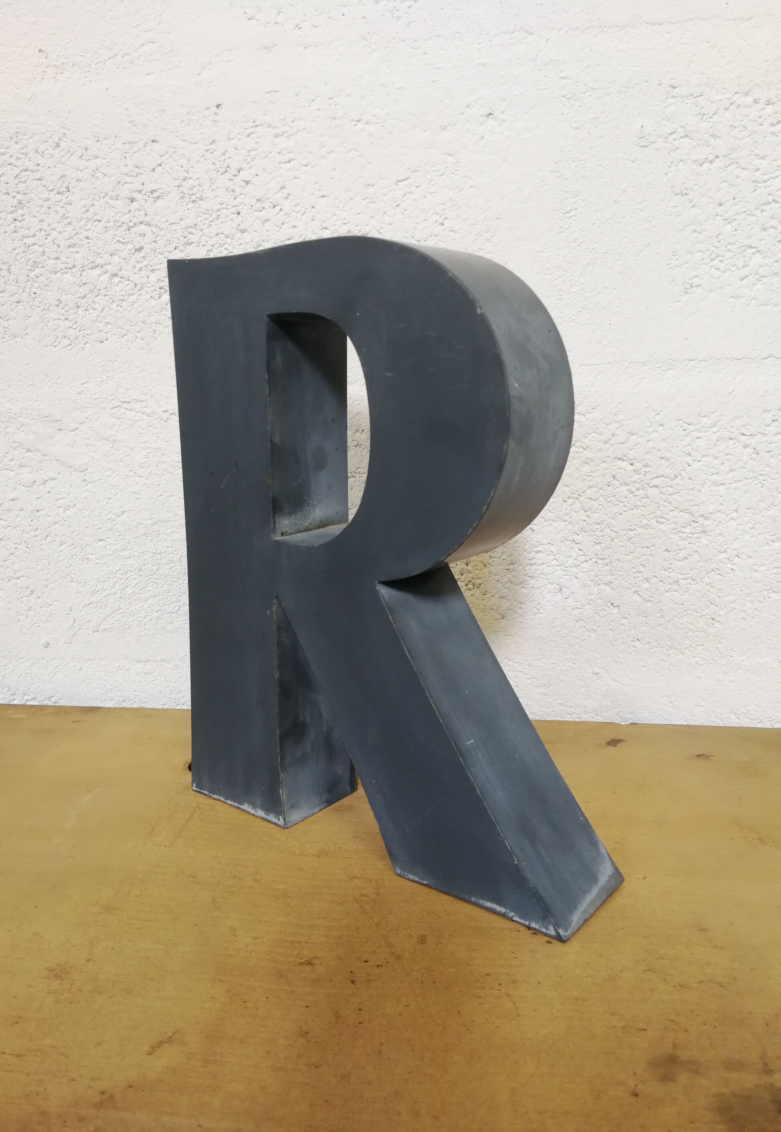 Letter R old embossed and zinc