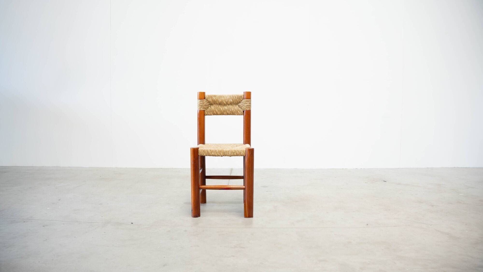 Set of six rattan and oak French dining chairs