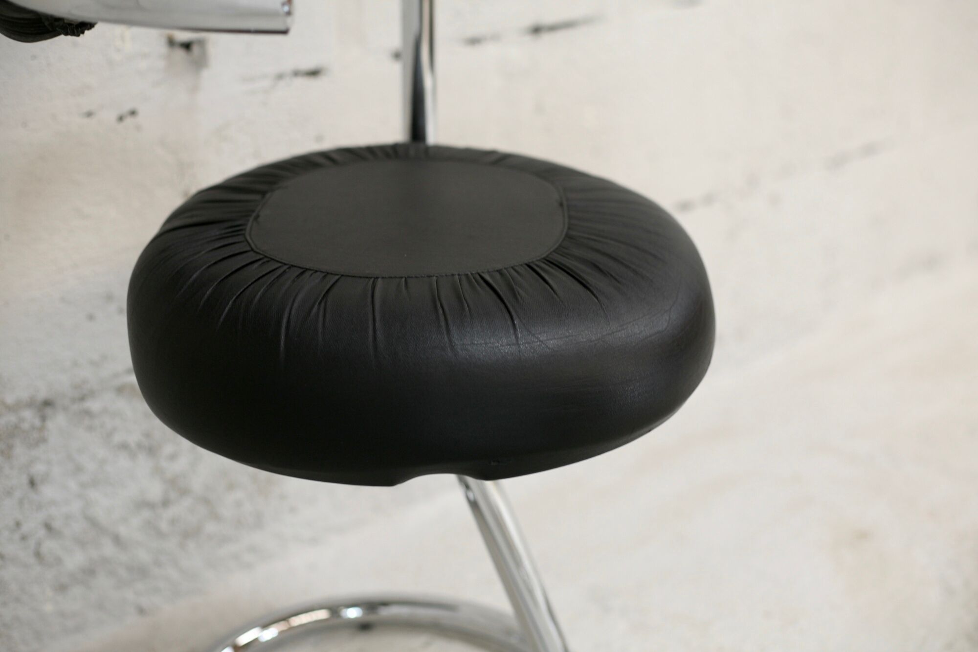 4 chairs tubular steel, imitation black leather, Italy, circa 1970