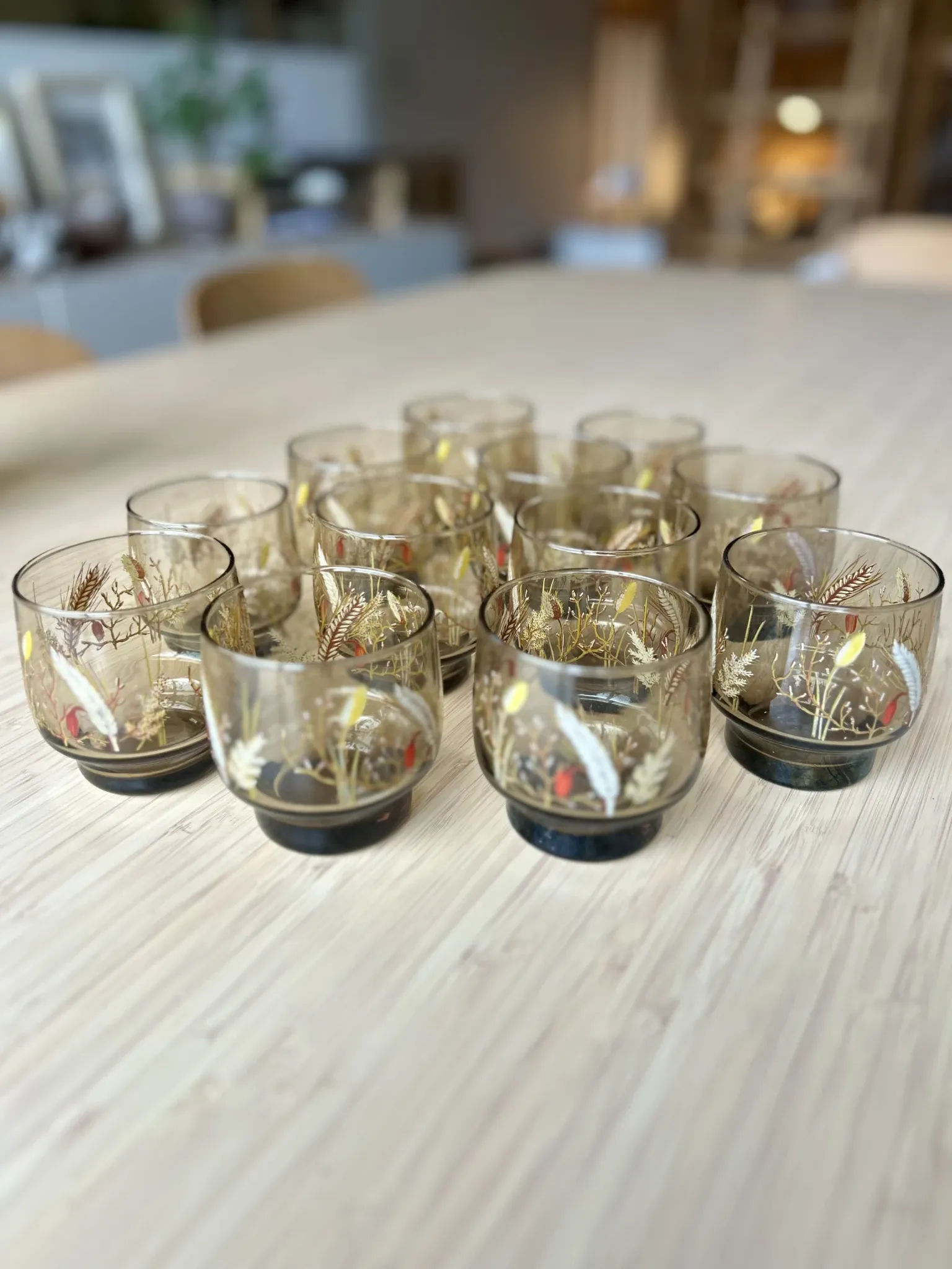 Large vintage orangeade service with smoky glass, country decor from the 70s - 14 pieces.