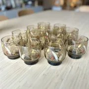 Large vintage orangeade service with smoky glass, country decor from the 70s - 14 pieces.
