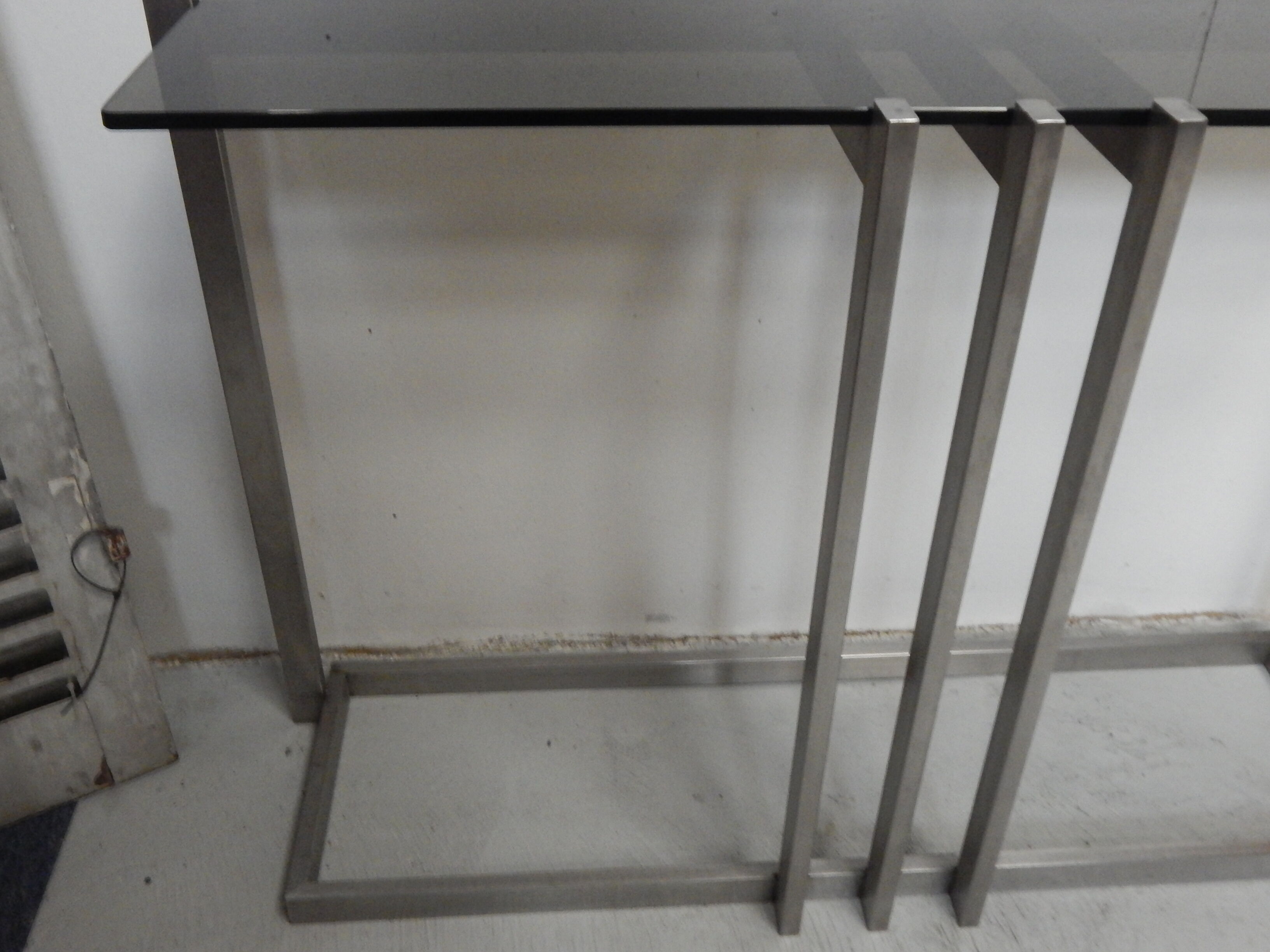 console table brushed steel design Paul Le Geard year 70